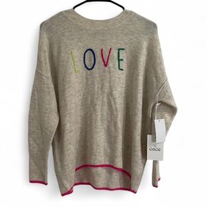 NWT CeCe Beige Sweater with Colorful LOVE Embroidery